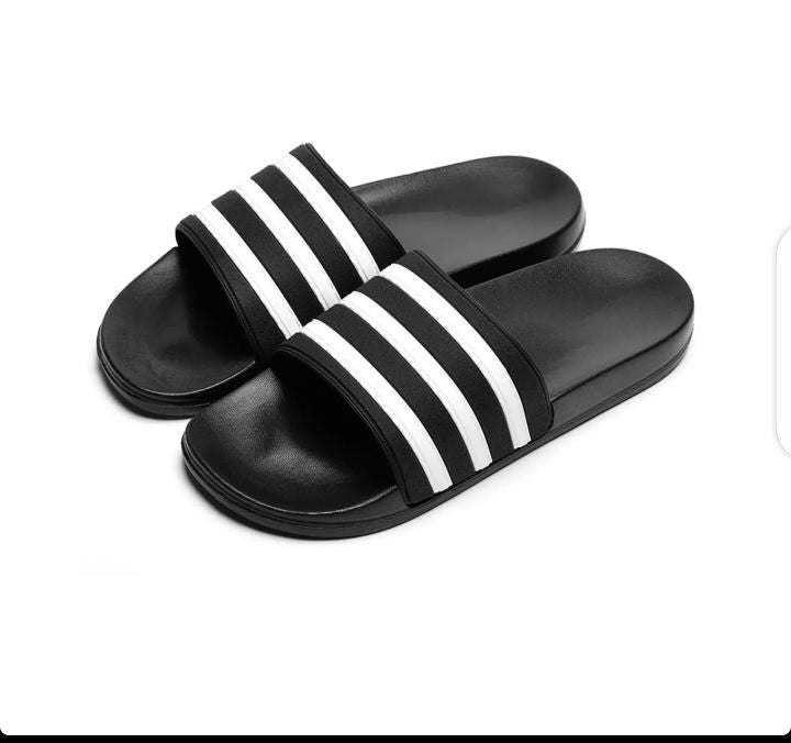 Soft Synthetic 3 White/Black Stripes Slides for Men